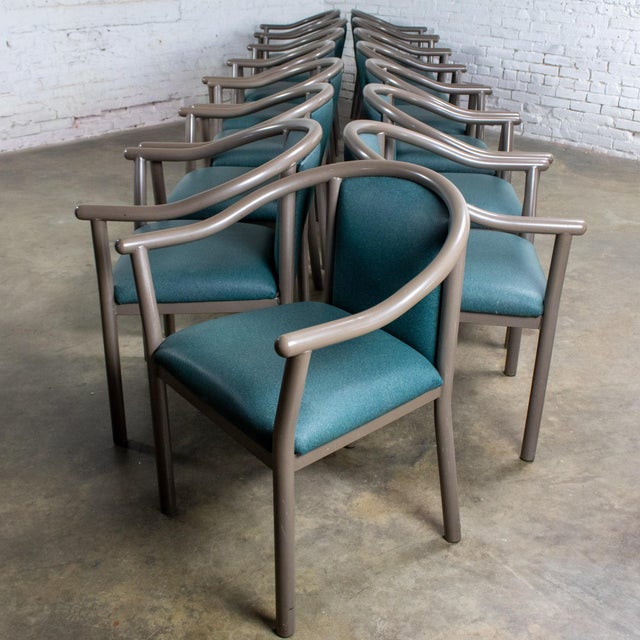Gray Late 20th Century Modern Set of 15 MTS Dining or Waiting Room Chairs Gray Frames & Blue Vinyl For Sale - Image 8 of 18