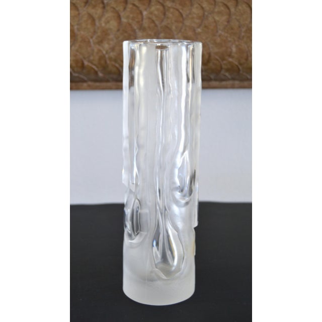 Heavy 1960s Mid-Century Modern Tree Bark Crystal Vase by Kristall Krisla Italy. Stunning Frosted Look Craftsmanship in...