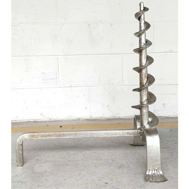 Mid 20th Century French Modern Silvered Iron Andirons - a Pair For Sale - Image 10 of 11