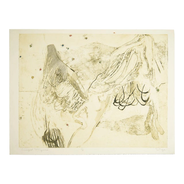 “Winged Figure” Abstract Color Etching and Aquatint by Walter Sorge For Sale