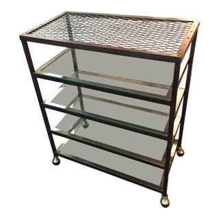 1950s Vintage Metal and Glass Industrial Rolling Shelves For Sale