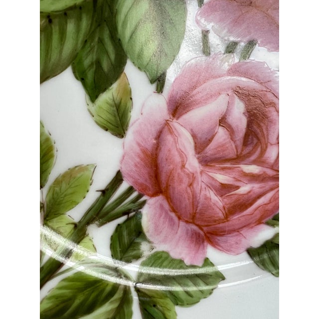Ceramic Vintage Mid 20th Century Hand Painted Pink Cottage Roses Porcelain Plates - a Pair For Sale - Image 7 of 8