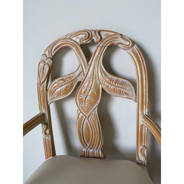 White Vintage Regency Faux Bois Palm Dining Chairs – A Pair For Sale - Image 8 of 12