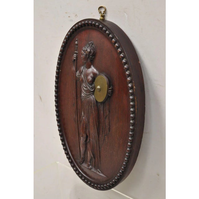 Antique 1900s Oval Carved Mahogany Figural Goddess Wall Sculpture Plaque For Sale In Philadelphia - Image 6 of 11