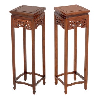 Pair of Chinese Hardwood Pedestal Stands For Sale