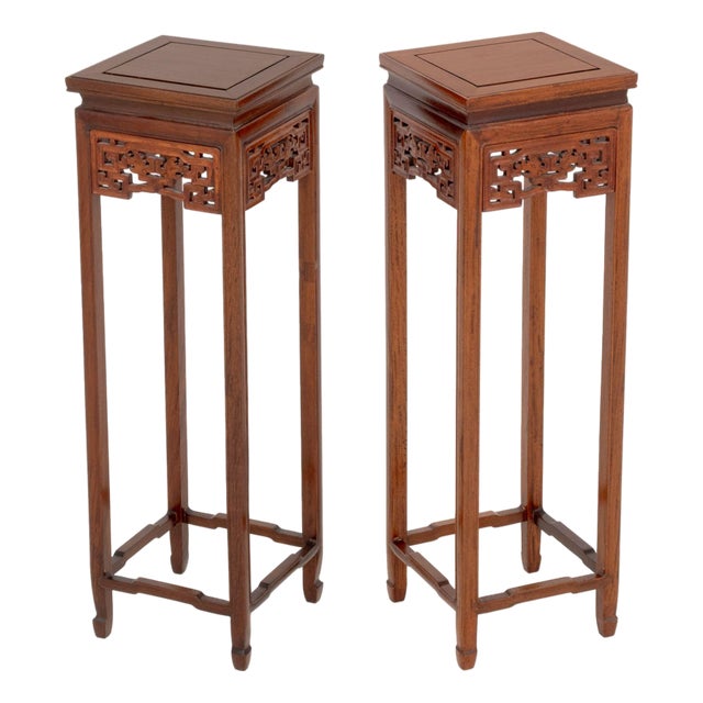Pair of Chinese Hardwood Pedestal Stands For Sale