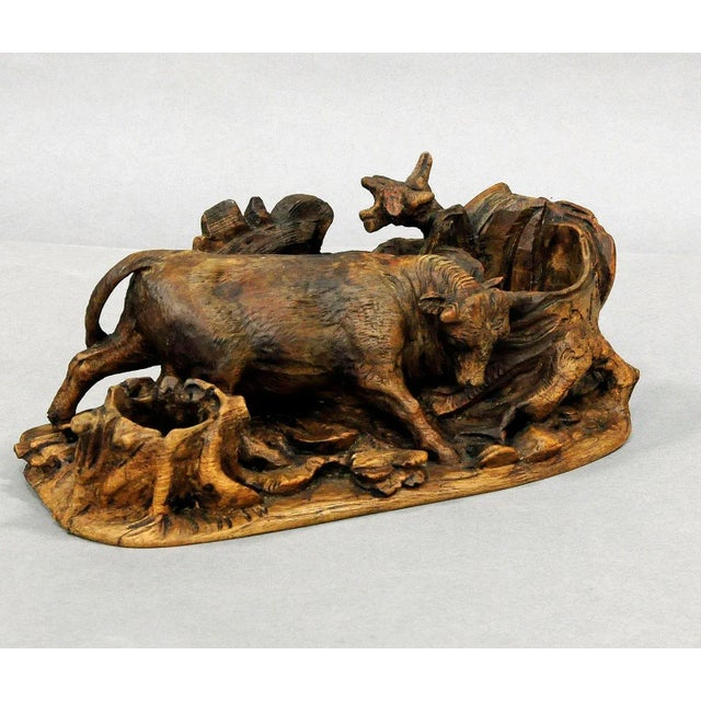 Rustic Late 19th Century Carved Statue of a Bull Ca. 1900 For Sale - Image 3 of 7