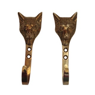 Solid Brass Fox Head Hooks - A Pair For Sale