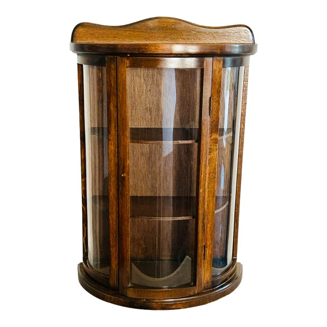 Mid-Century Wood and Glass 3-Tier Curio Display Cabinet For Sale