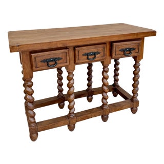 Spanish Wood Console Table with Three Drawers, 1950 For Sale