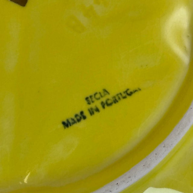 Vintage 1970s Secla Yellow Portuguese Cabbageware Majolica 13" Salad Serving Bowl For Sale In Richmond - Image 6 of 9
