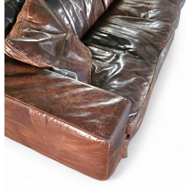 Large Loose Cover Brown Leather Lounge Sofa, 1970s For Sale - Image 18 of 18