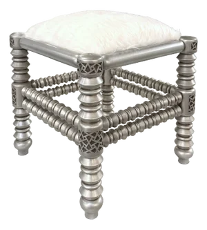 1990s Hand Carved Silver Color Low Stool