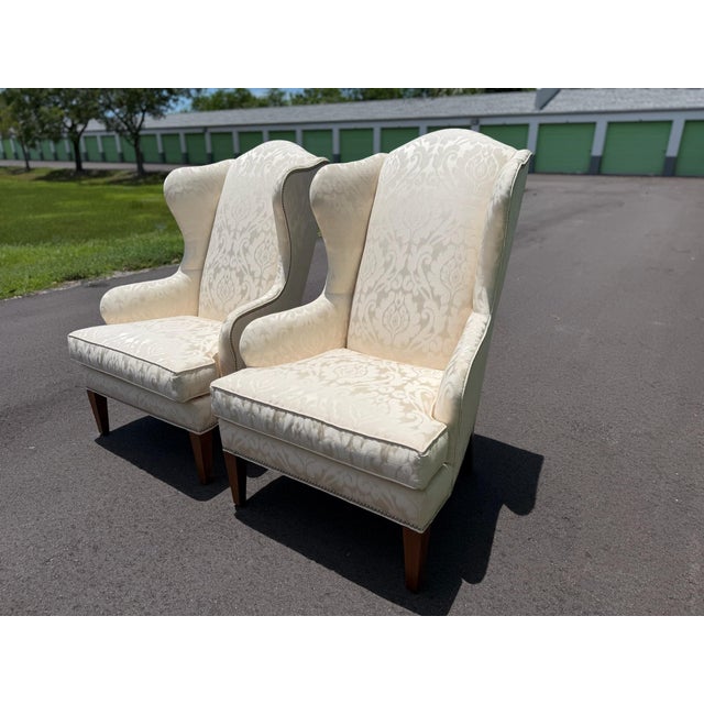 Coastal Pair of Ethan Allen Selby Wing Chairs For Sale - Image 3 of 11