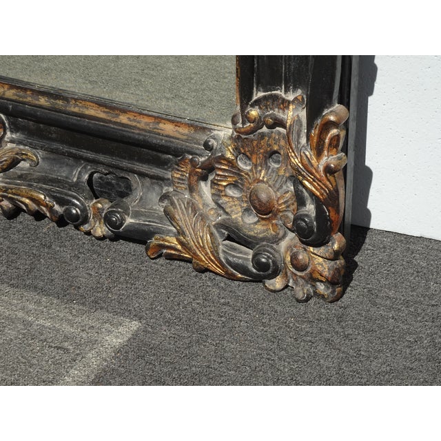 Share Tall 64" Vintage French Provincial Louis XVI Black Gold Wall Mantle Mirror Bevel For Sale - Image 12 of 15