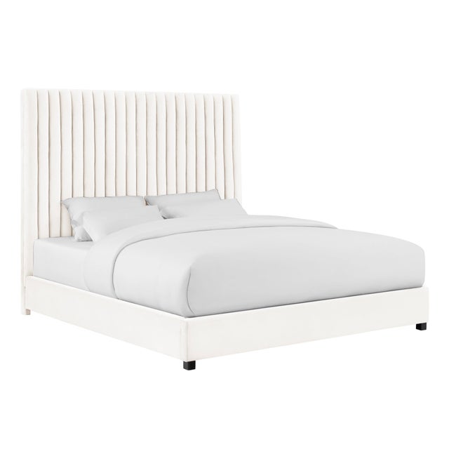 White Arabelle White Velvet King Bed For Sale - Image 8 of 8