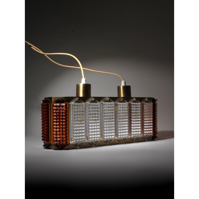 Goldenrod Mid-Century Modern Crystal and Brass Pendant Light by Wiktor Berndt for Flygsfors, Sweden, 1960 For Sale - Image 8 of 9