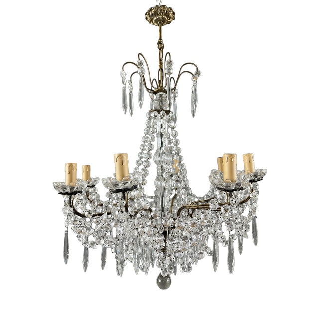 20th Century Crystal and Bronze Chandelier with Pendants For Sale