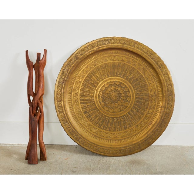 Mid 20th Century Moorish Brass Tray Table With Folding Hardwood Base For Sale - Image 5 of 13