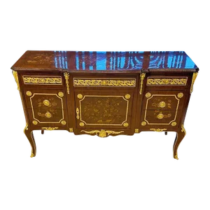 French Louis XVI Style Brown Commode With 7 Drawers