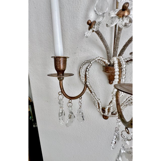 Pair of Bagues Style Crystal Beaded Candle Wall Sconces For Sale - Image 11 of 16