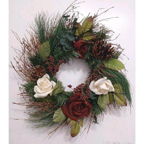 Victorian Elegant Victorian Roses Winter Door Wreath Holiday Decor Christmas Arrangement‎ For Sale - Image 3 of 12