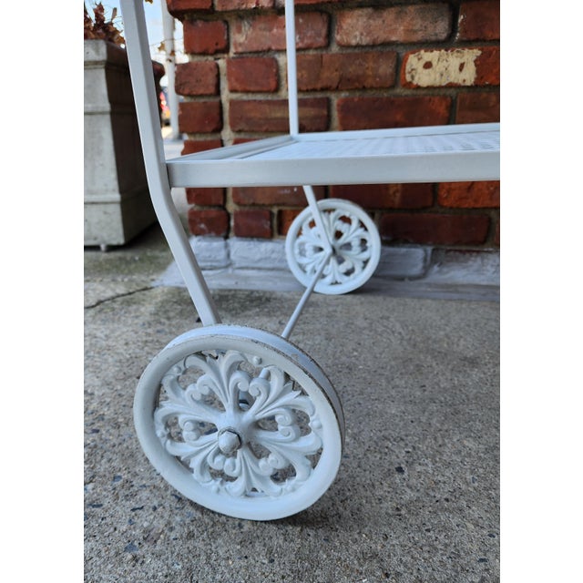 Vintage Faux Bamboo Greek Key Patio Bar Cart For Sale - Image 11 of 13