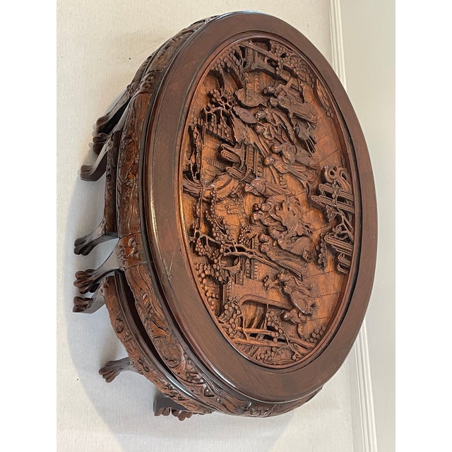 Vintage Chinese Chinoiserie Carved Coffee Table and 6 Chairs For Sale - Image 4 of 13