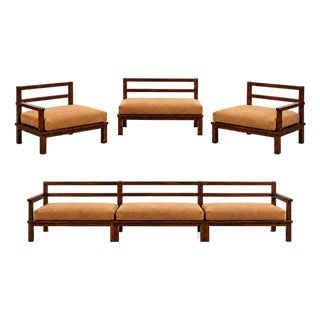 Monumental Brazilian Modern Three-Module Bench in Rosewood and Warm Camel Mohair, 1960s For Sale