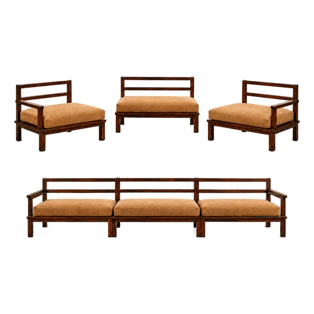 Monumental Brazilian Modern Three-Module Bench in Rosewood and Warm Camel Mohair, 1960s For Sale