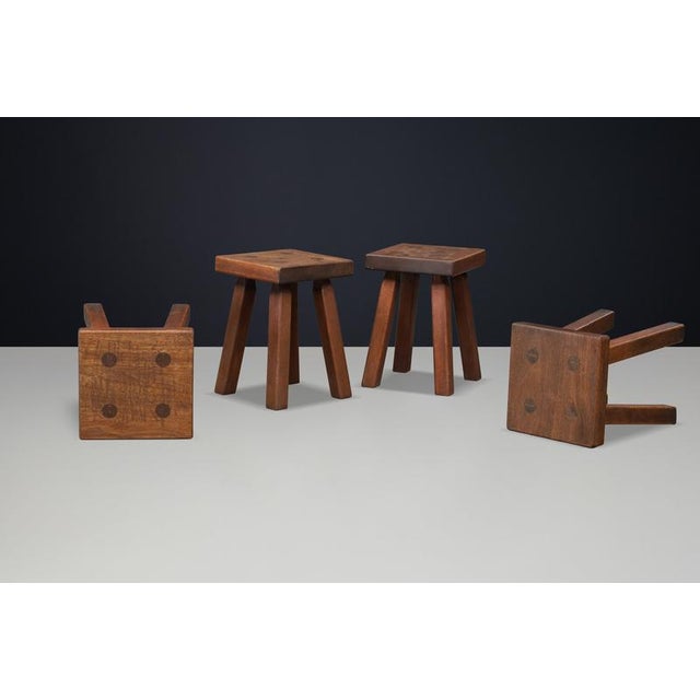 Wood French Primitive Oak Stool, 1960s For Sale - Image 7 of 13