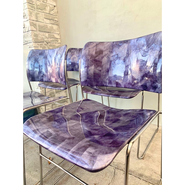 Rare iridescent blue marble finish rarely seen on the second-hand market. Set of four 40/4 stacking chairs, a 2023...