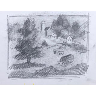 1980s John Reilly Farm Landscape Drawing For Sale