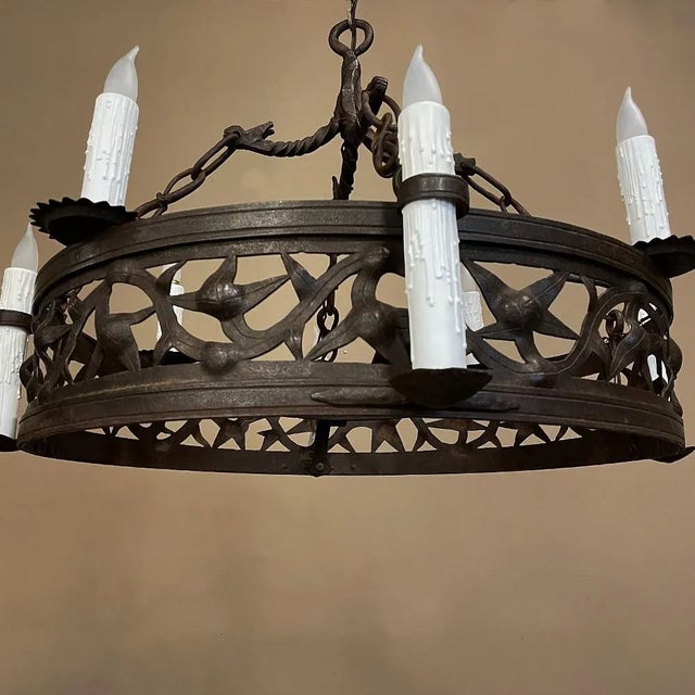 Pair Antique Country French Wrought Iron Chandeliers For Sale In Dallas - Image 6 of 13