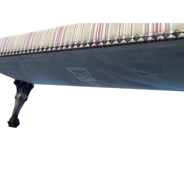 English Chippendale Style Carved Ball-and-Claw Plaid Upholstered Long Bench - 57 Inch For Sale - Image 11 of 12