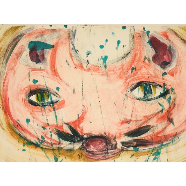 A Cat's Eyes - Transfer Monotype in Water Based Ink on Paper by Heather Speck For Sale - Image 4 of 5