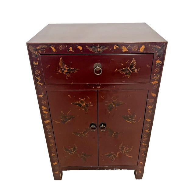1960s Mid Century Chinese Console Cabinet One Drawer Chinoiserie Hand Painted For Sale - Image 4 of 12