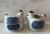 Mid century cream and sugar set in blue and white stoneware in the shape of a chicken made by Otagiri Japan. Handcrafted...