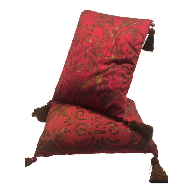 Vintage Pair of Isabelle H.Hand Painted Cherry Silk, Accessary Pillows, For Sale