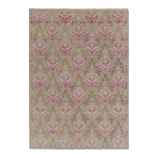 Rug & Kilim’s Classic Style Rug in Beige With Pink and Pale Blue Floral Patterns For Sale