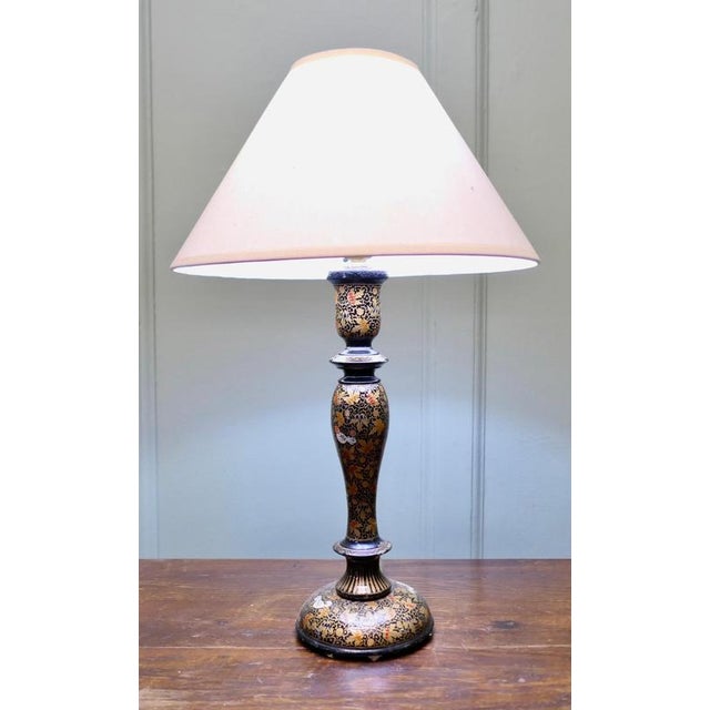 Hand Made Painted Table Lamp A very pretty piece, the lamp has a turned wooden candlestick base, the lamp is beautifully...