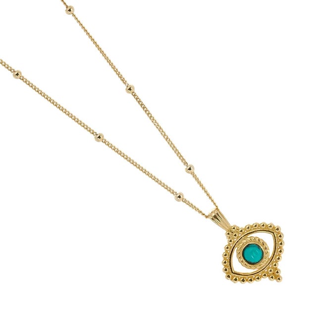 Metal Turquoise Evil Eye Pendant Stylish Gold Chain Necklace For Sale - Image 7 of 8