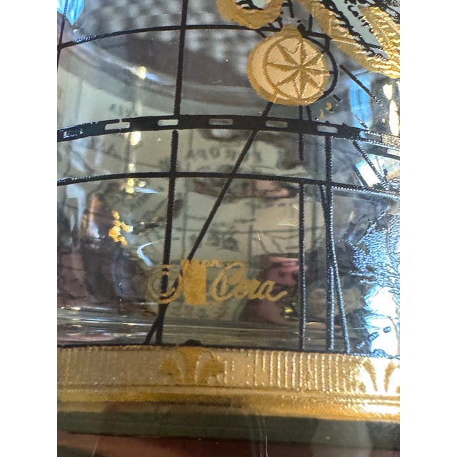 1960s Cera 22k Gold Old World Map Lowball Glasses - Set of 6 For Sale - Image 9 of 11