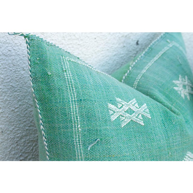 Moroccan Pair of Aqua & White Cactus Silk Moroccan Pillows For Sale - Image 3 of 7