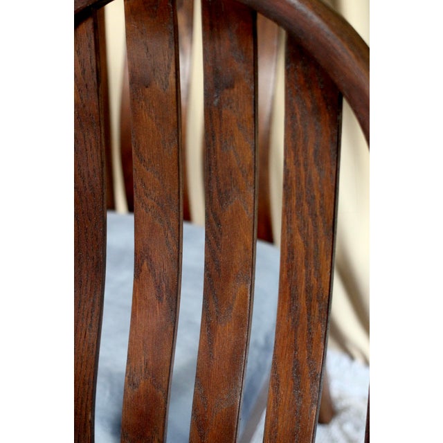 Set of 4 Oak Arched Dining Chairs With Blue Velvet Upholstered Seats For Sale - Image 14 of 16