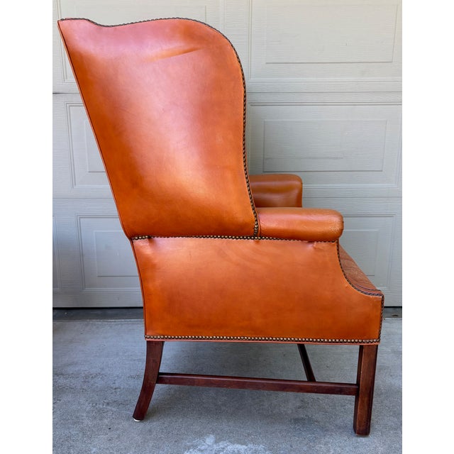 Animal Skin Vintage Chesterfield Georgian Leather Wing Back Button Tufted Chair Ottoman Brass Nailhead For Sale - Image 7 of 16