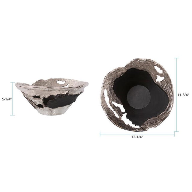 Silver Contemporary Nickel and Black Bowl- Small For Sale - Image 8 of 8