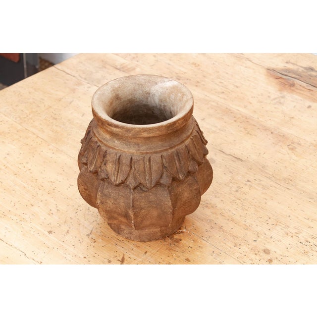 1990s Deep Brown Carved Bulbous Marble Vase For Sale - Image 5 of 9