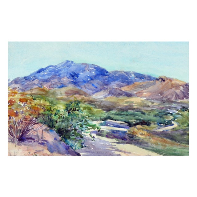 Beautiful mountain road in vibrant tones, a watercolor landscape painting by Eva Ellen Dean (American, 1871-1954)....