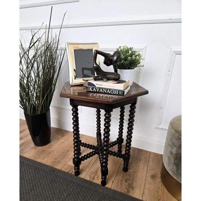 Antique Italian Hexagonal Walnut Side Table with Bobbin Turned Legs, 1890s For Sale - Image 5 of 11